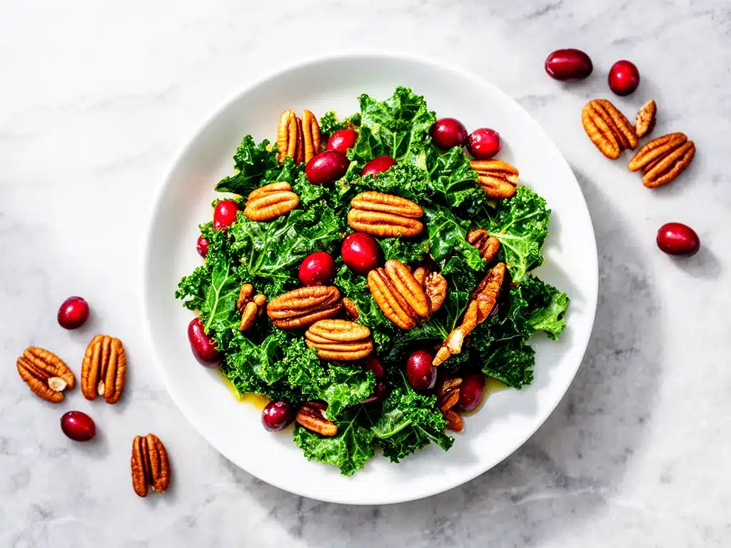 Crisp Autumn Kale Salad with Cranberries and Pecans 4 autumn kale salad preparation steps