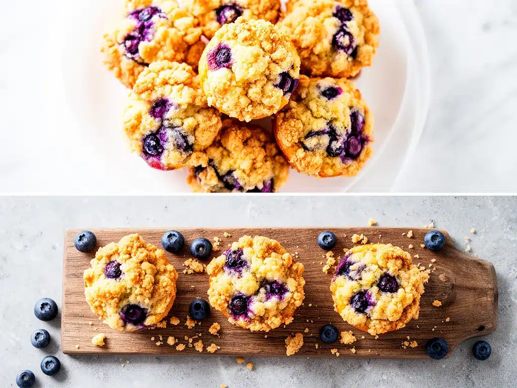 Bakery-Style Blueberry Muffins Recipe with Easy Buttery Streusel Topping 4 bakery-style blueberry muffins preparation steps