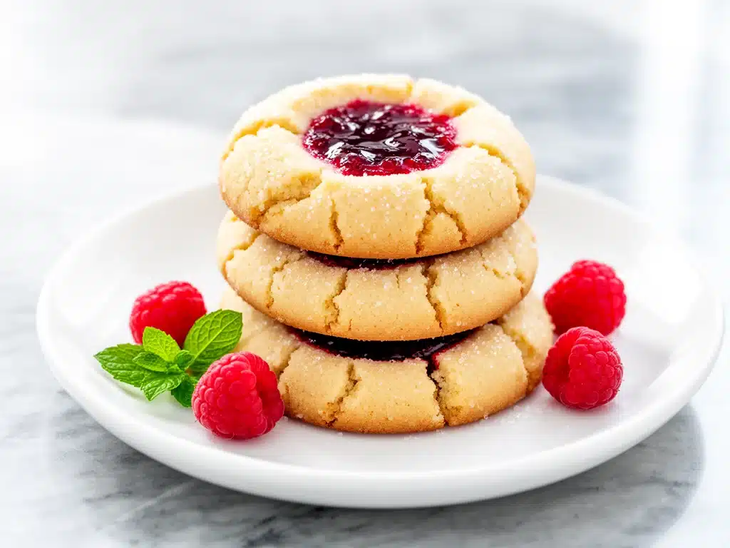 buttery raspberry thumbprint cookies - featured image