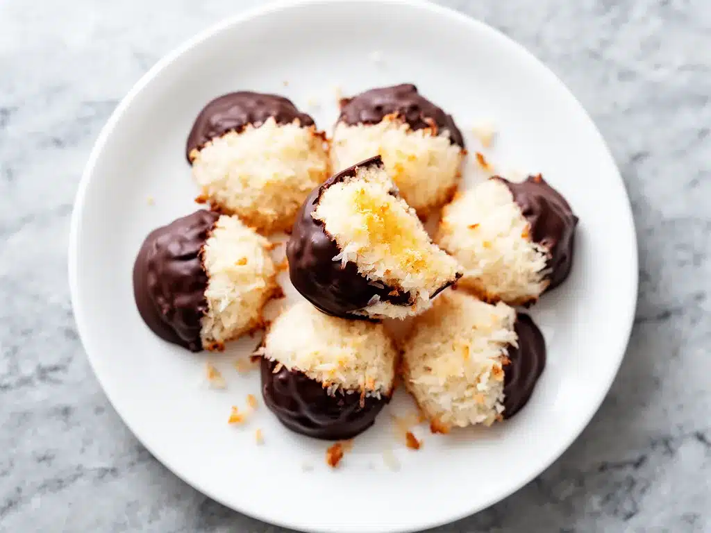 Chewy Coconut Macaroons Dipped in Chocolate Easy 5-Ingredient Recipe 4 chewy coconut macaroons dipped in chocolate preparation steps