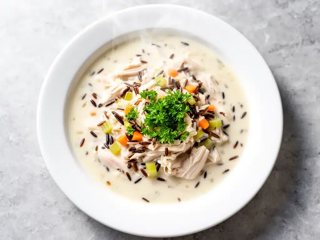 Creamy Chicken and Wild Rice Soup Recipe Easy Comfort Dinner Idea 4 creamy chicken and wild rice soup preparation steps