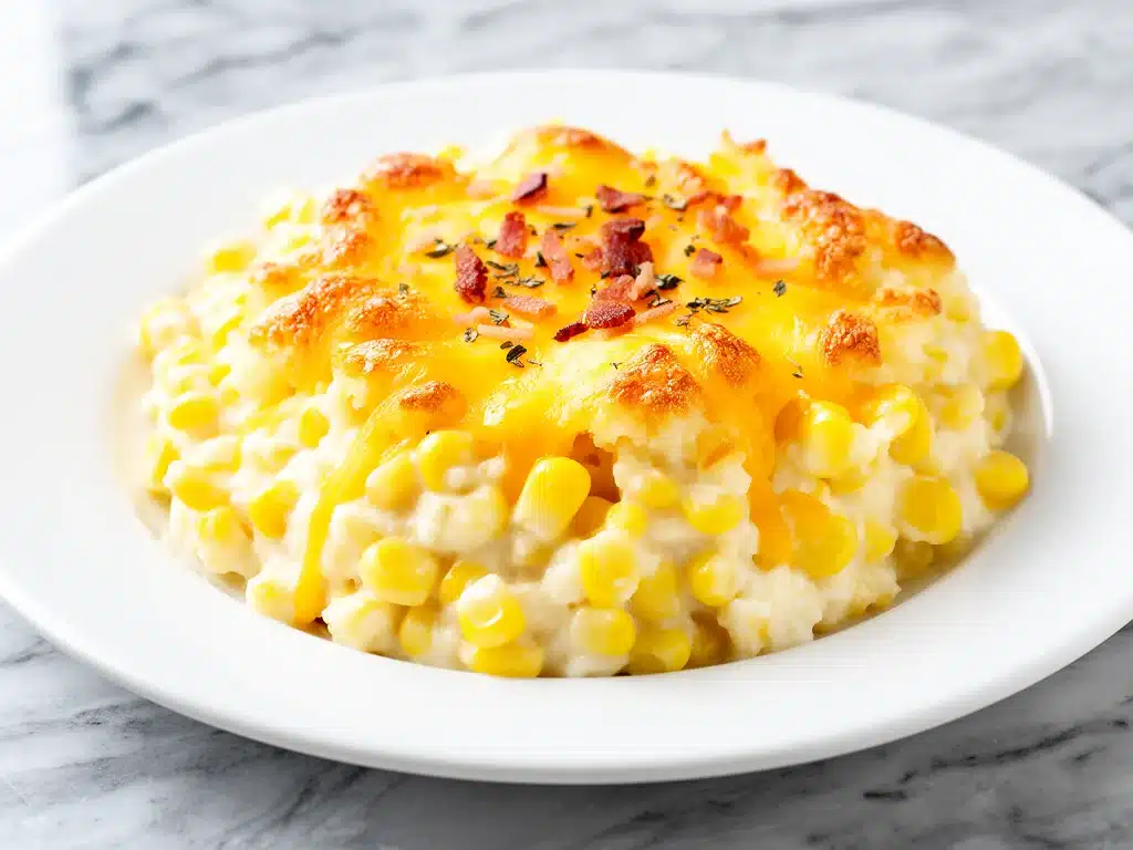 creamy corn casserole with cheddar - featured image