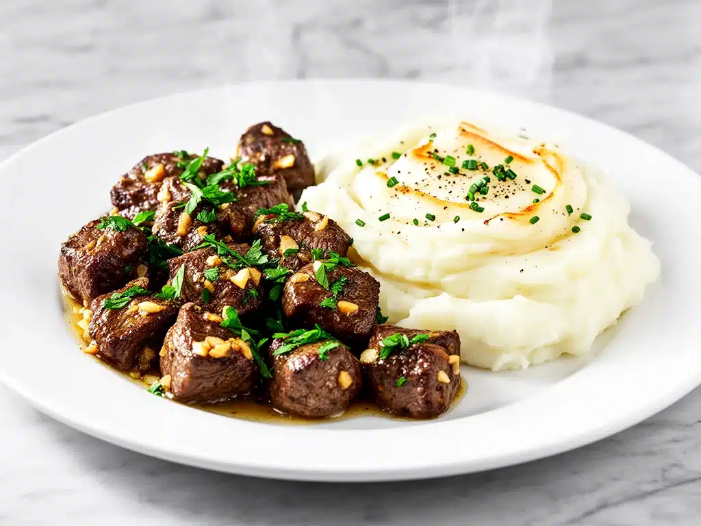 creamy garlic butter beef tips - featured image