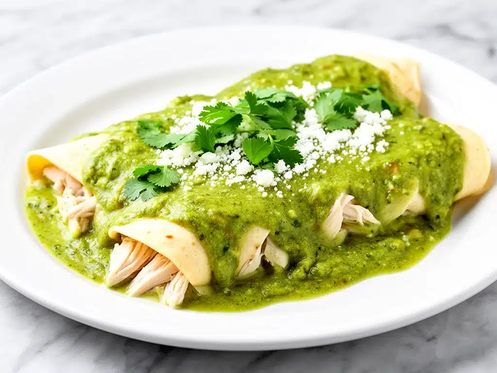creamy green chile chicken enchiladas - featured image