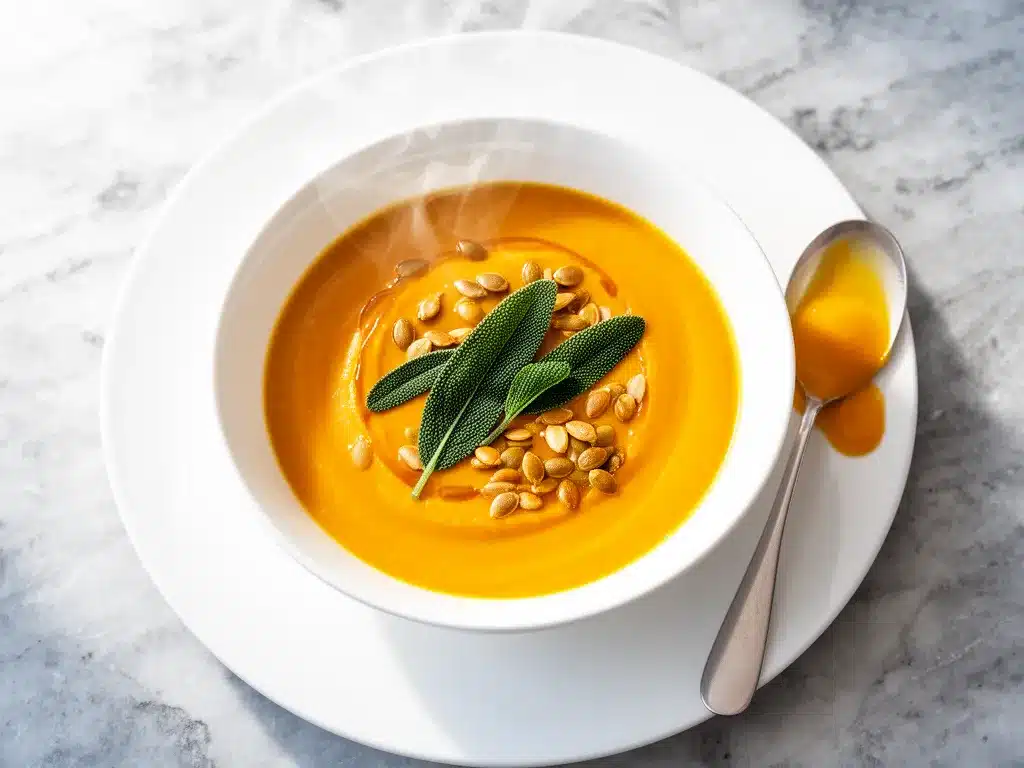 Creamy Pumpkin Soup Recipe with Crispy Sage Easy Cozy Fall Dinner Idea 4 creamy pumpkin soup preparation steps