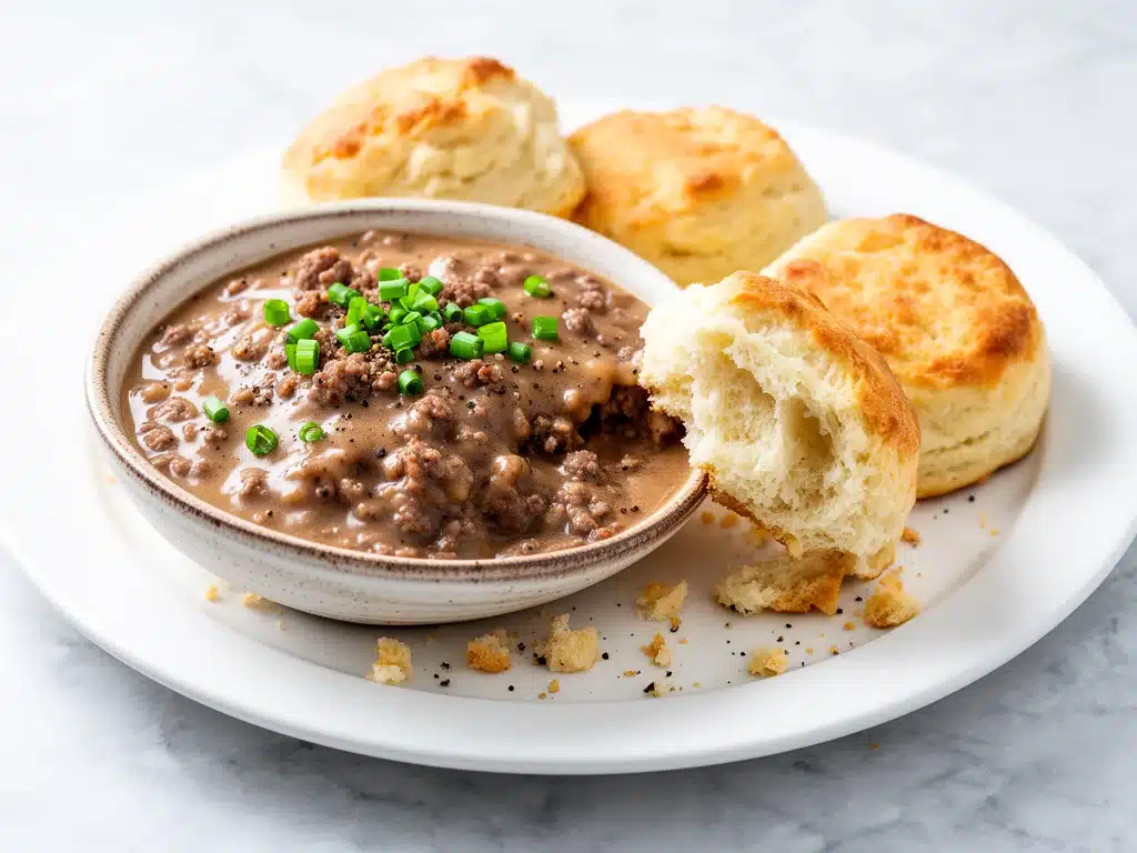 creamy Southern sausage gravy and biscuits - featured image