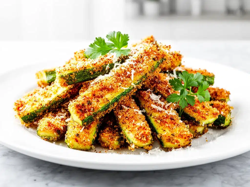 crispy air fryer zucchini fries with parmesan - featured image