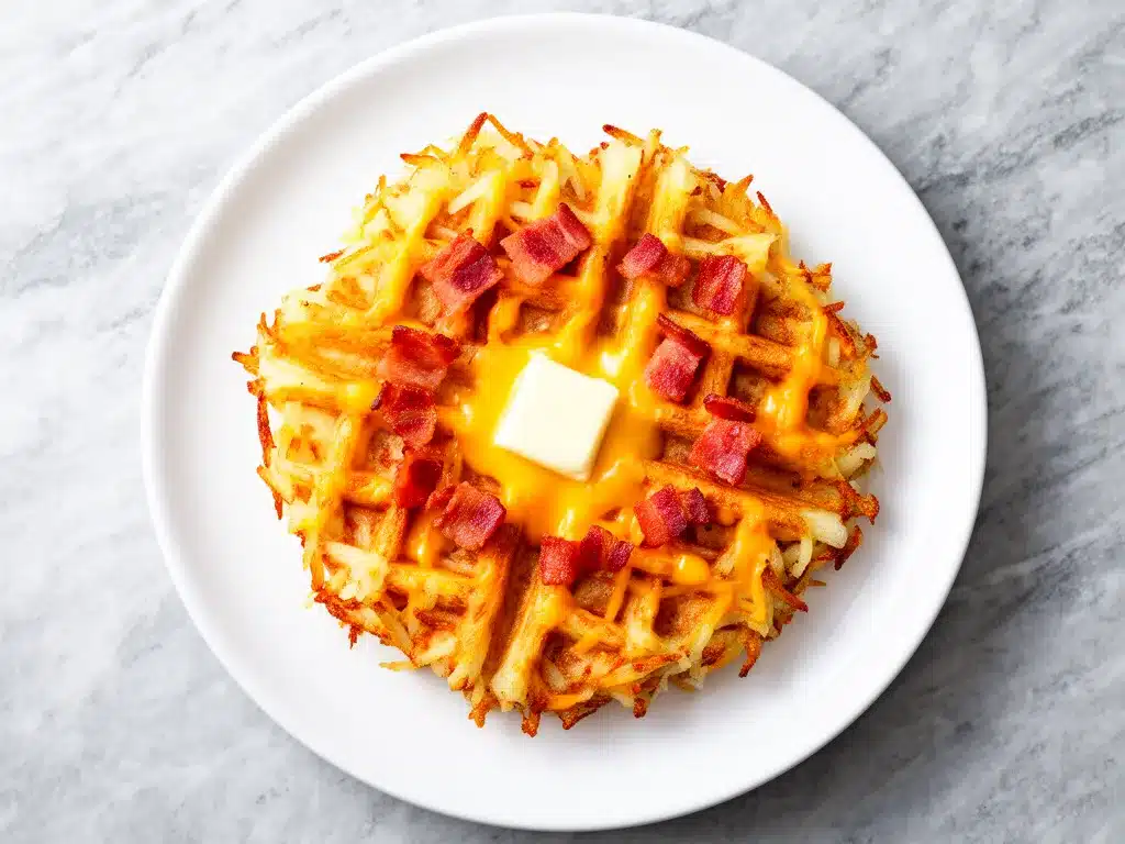 Crispy Bacon and Cheddar Hash Brown Waffles: 5-Min Breakfast 4 Crispy Bacon and Cheddar Hash Brown Waffles preparation steps