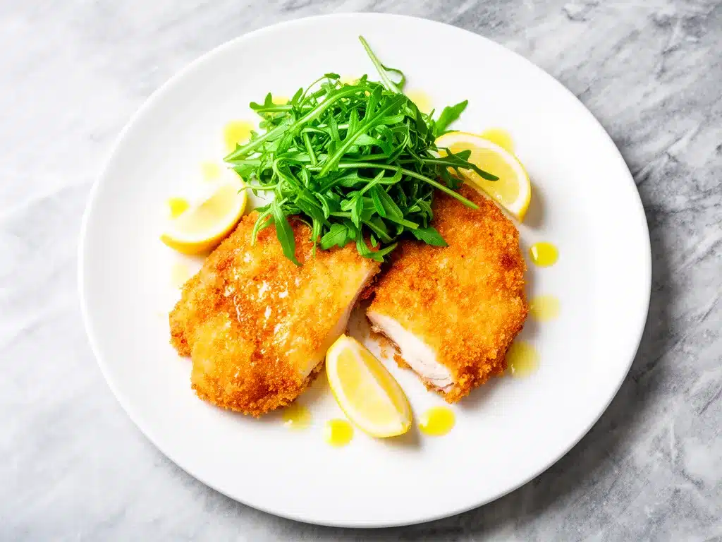 Crispy Chicken Milanese Recipe Easy 30-Minute Weeknight Dinner with Arugula 4 crispy chicken milanese recipe preparation steps