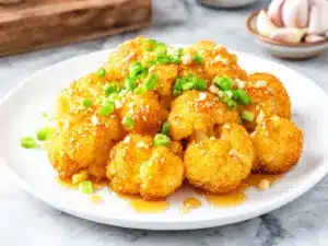 crispy honey garlic cauliflower bites - featured image