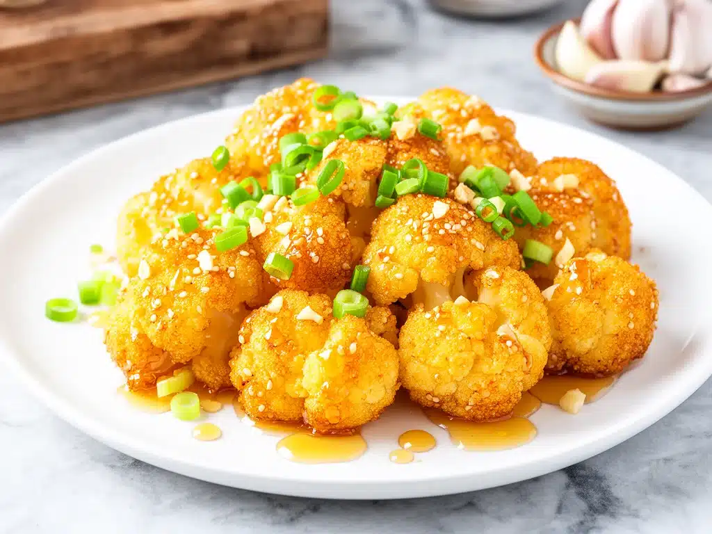 crispy honey garlic cauliflower bites - featured image