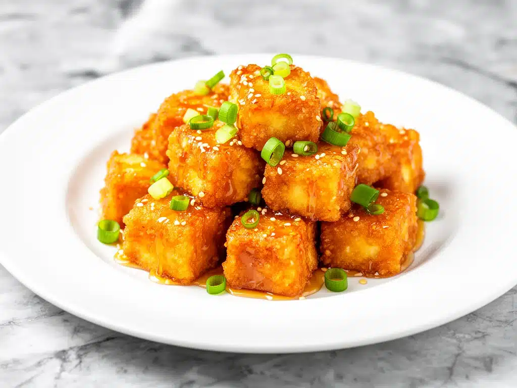 crispy honey garlic tofu - featured image
