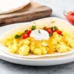 fluffy cheesy scrambled egg breakfast tacos - featured image