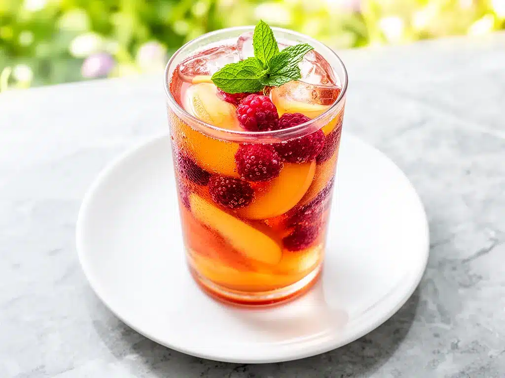 Fresh Raspberry Peach Iced Tea Recipe Easy Refreshing Summer Drink for Hot Afternoons 4 fresh raspberry peach iced tea preparation steps