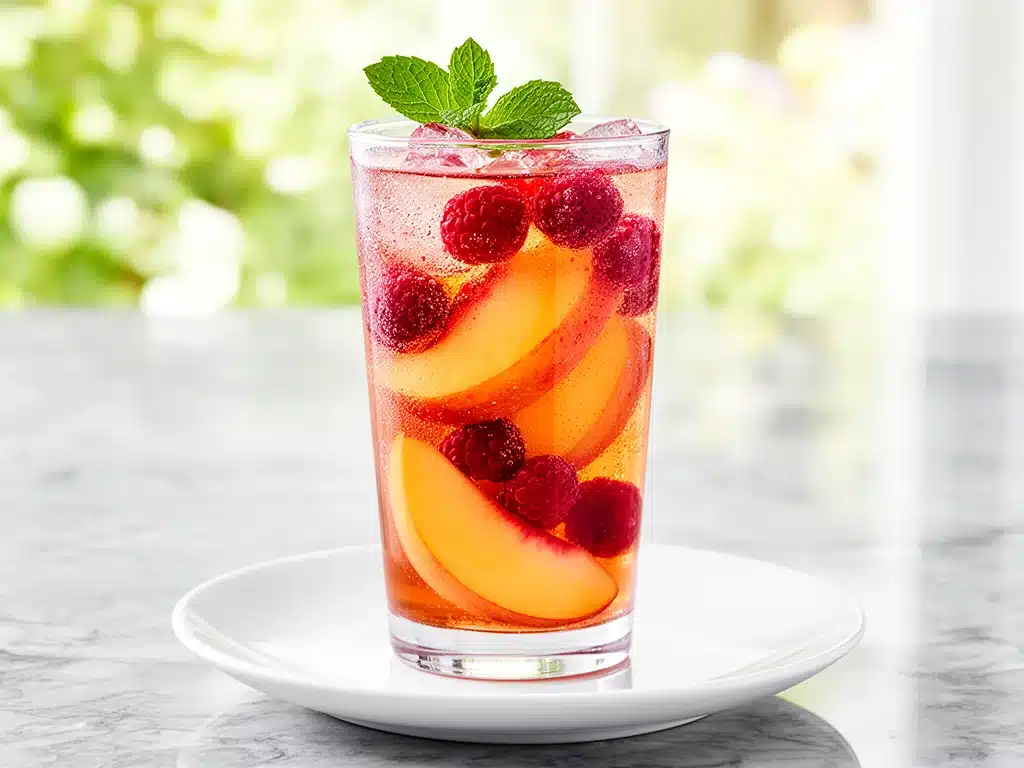 fresh raspberry peach iced tea - featured image