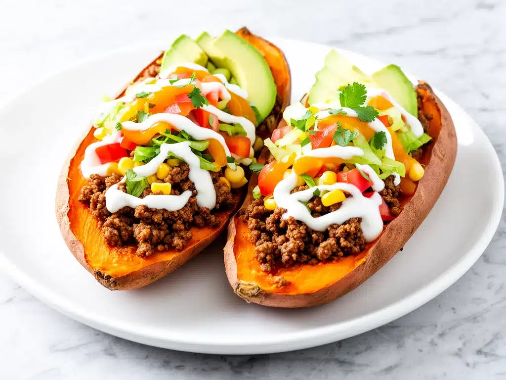 Loaded Beef Taco Stuffed Sweet Potatoes - featured image