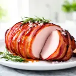maple glazed bacon wrapped pork loin - featured image