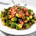 maple roasted Brussels sprouts with bacon - featured image