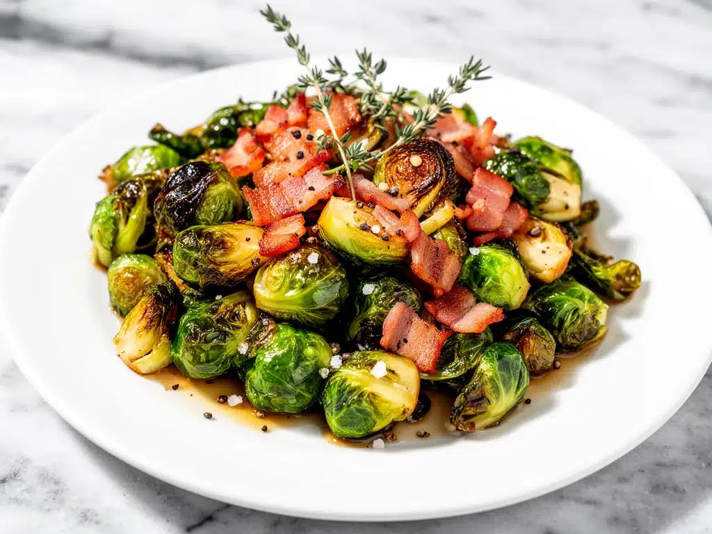 maple roasted Brussels sprouts with bacon - featured image