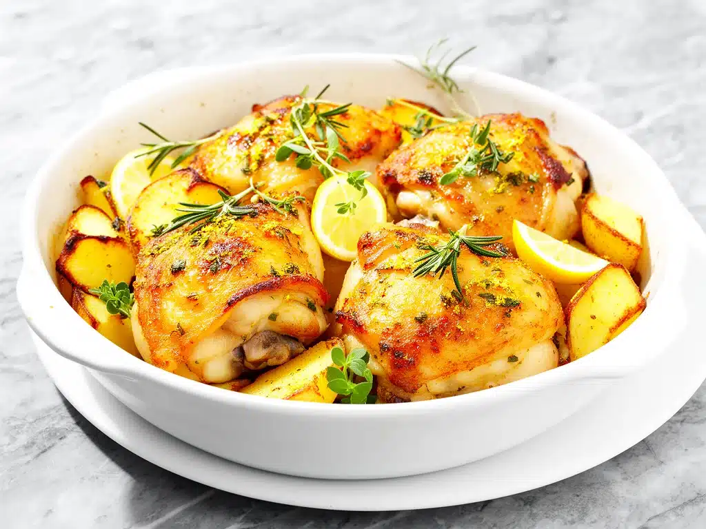 one pan greek lemon chicken and potatoes - featured image