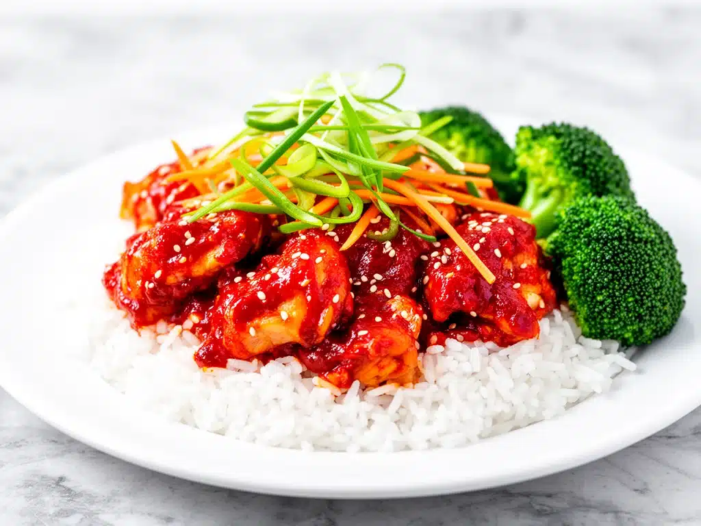 spicy korean gochujang chicken bowls - featured image