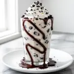 blended cookies and cream milkshake with fudge drizzle - featured image