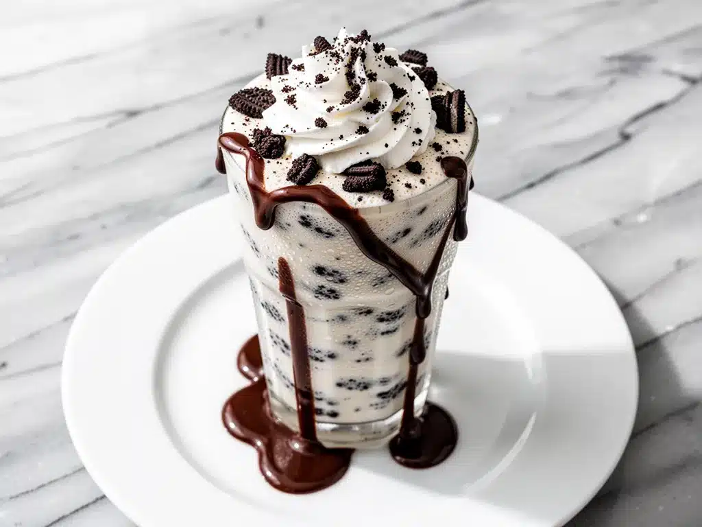 Blended Cookies and Cream Milkshake: Easy Fudge Drizzle 4 blended cookies and cream milkshake with fudge drizzle preparation steps