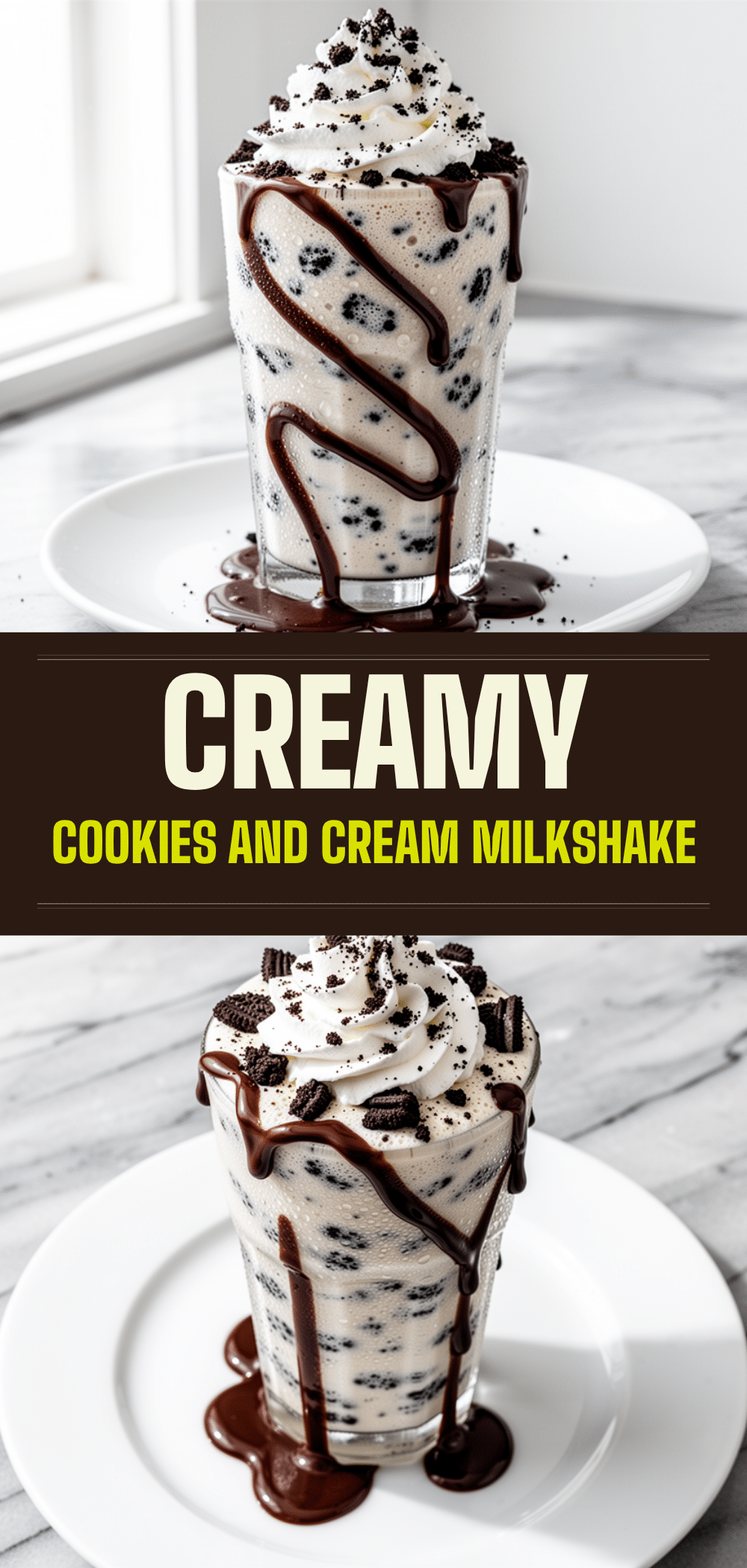 Blended Cookies and Cream Milkshake: Easy Fudge Drizzle 5 blended cookies and cream milkshake with fudge drizzle recipe