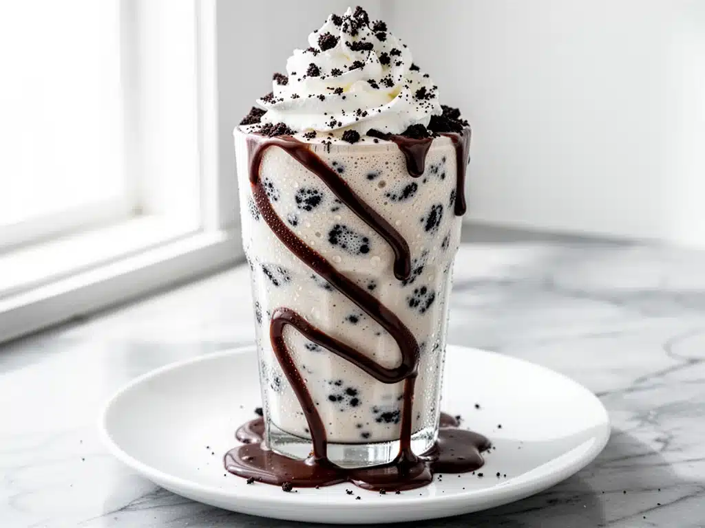 blended cookies and cream milkshake with fudge drizzle - featured image