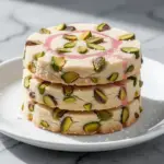 buttery pistachio rose shortbread cookies - featured image
