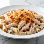cheesy chicken bacon ranch pasta bake - featured image
