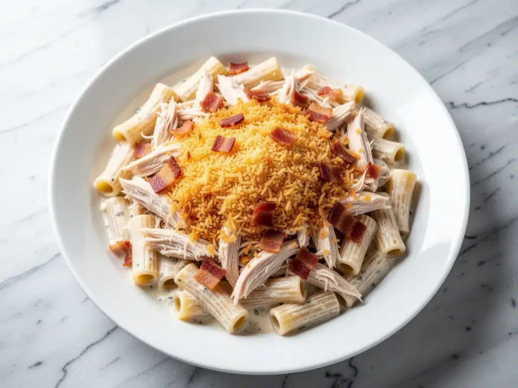 Cheesy Chicken Bacon Ranch Pasta Bake: 1 Easy Dinner 4 cheesy chicken bacon ranch pasta bake preparation steps