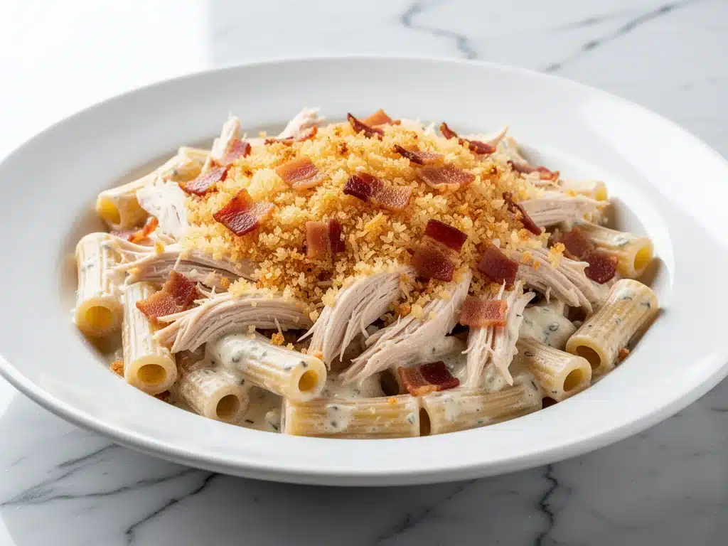 cheesy chicken bacon ranch pasta bake - featured image