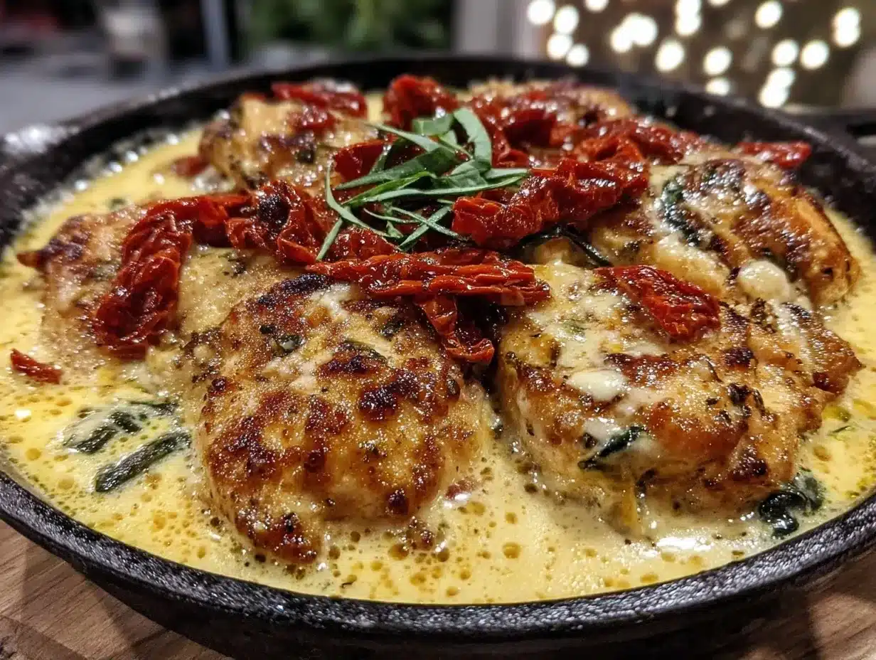 Creamy Tuscan Garlic Chicken Skillet: 1-Pan Beginner Meal 4 creamy tuscan garlic chicken skillet preparation steps