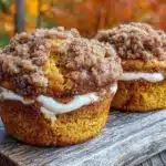 fall spiced pumpkin cream cheese muffins - featured image