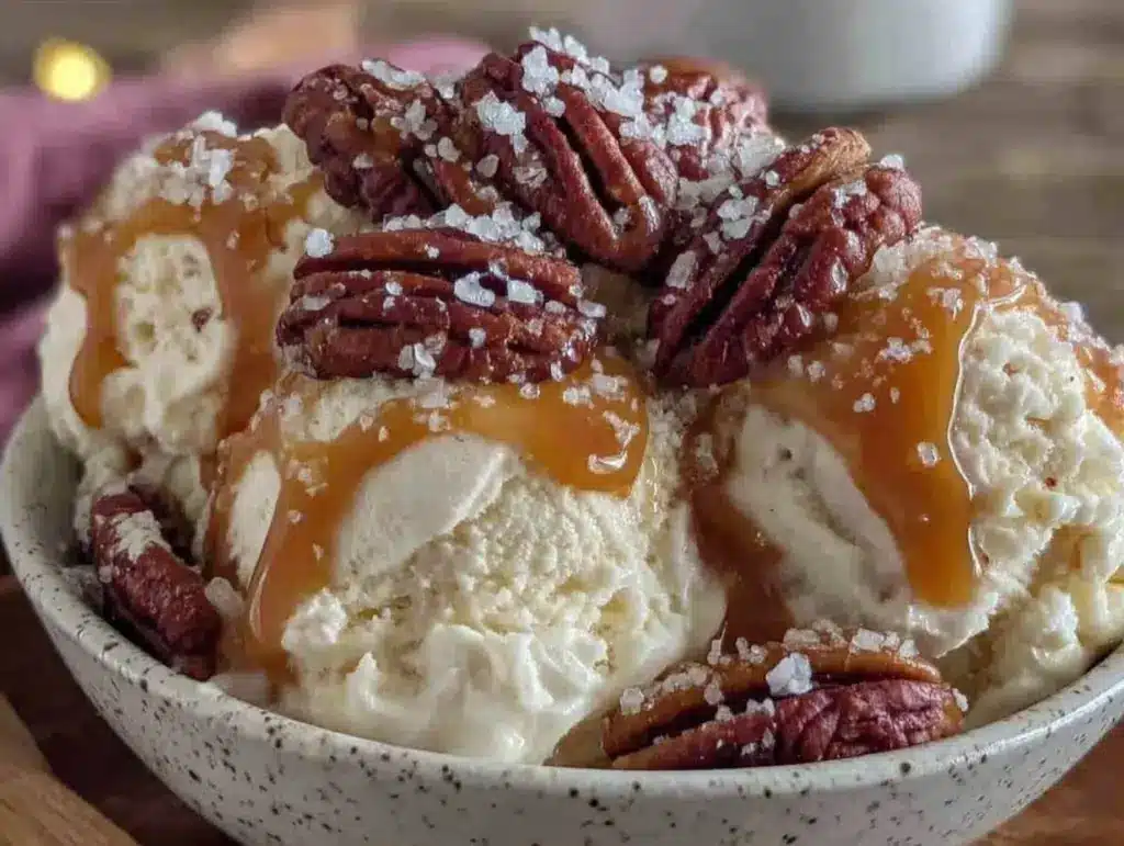 keto no churn salted caramel ice cream - featured image