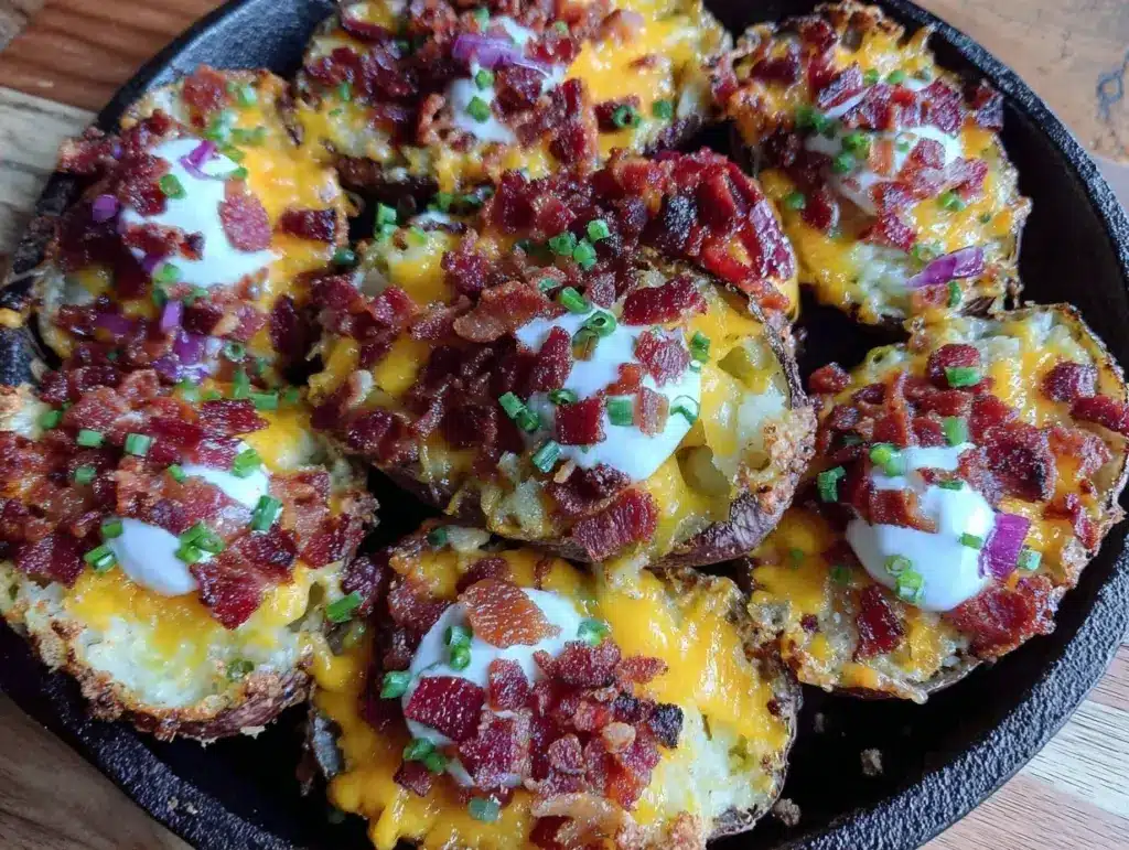 loaded baked potato skins with bacon - featured image