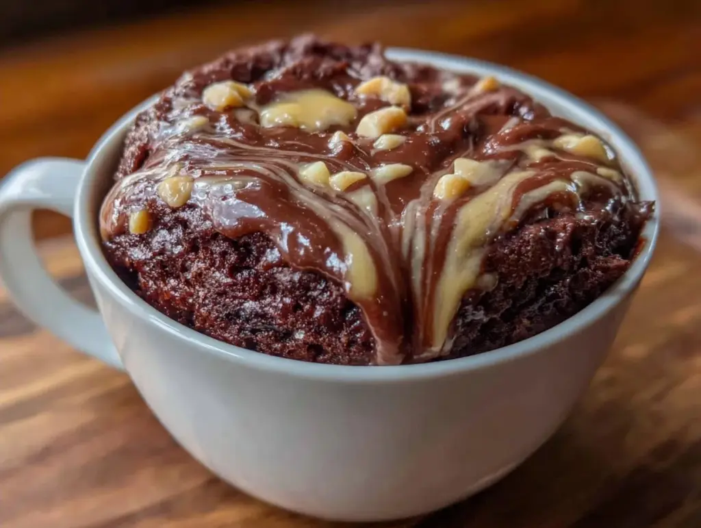 microwave mug brownie with peanut butter swirl - featured image