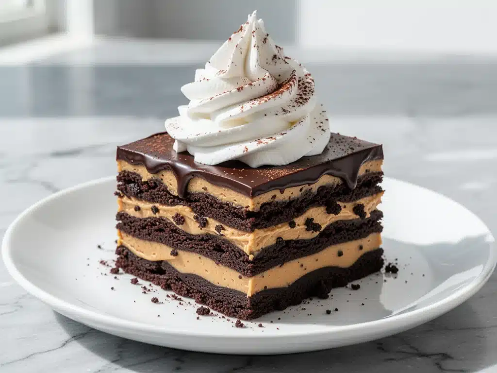 no-bake chocolate peanut butter lasagna - featured image