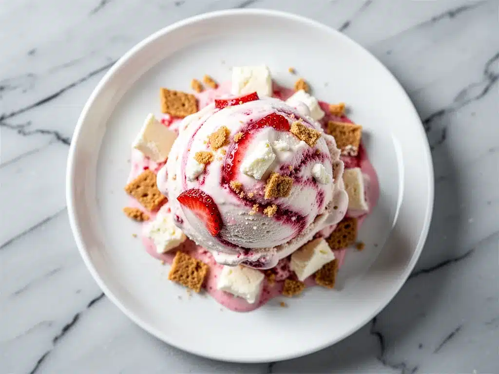 No-Churn Strawberry Cheesecake Ice Cream with Graham Swirl 4 no-churn strawberry cheesecake ice cream preparation steps