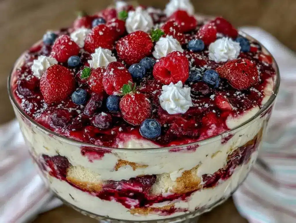 red white and blue berry trifle - featured image