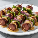 smoked sausage and pepper skewers - featured image