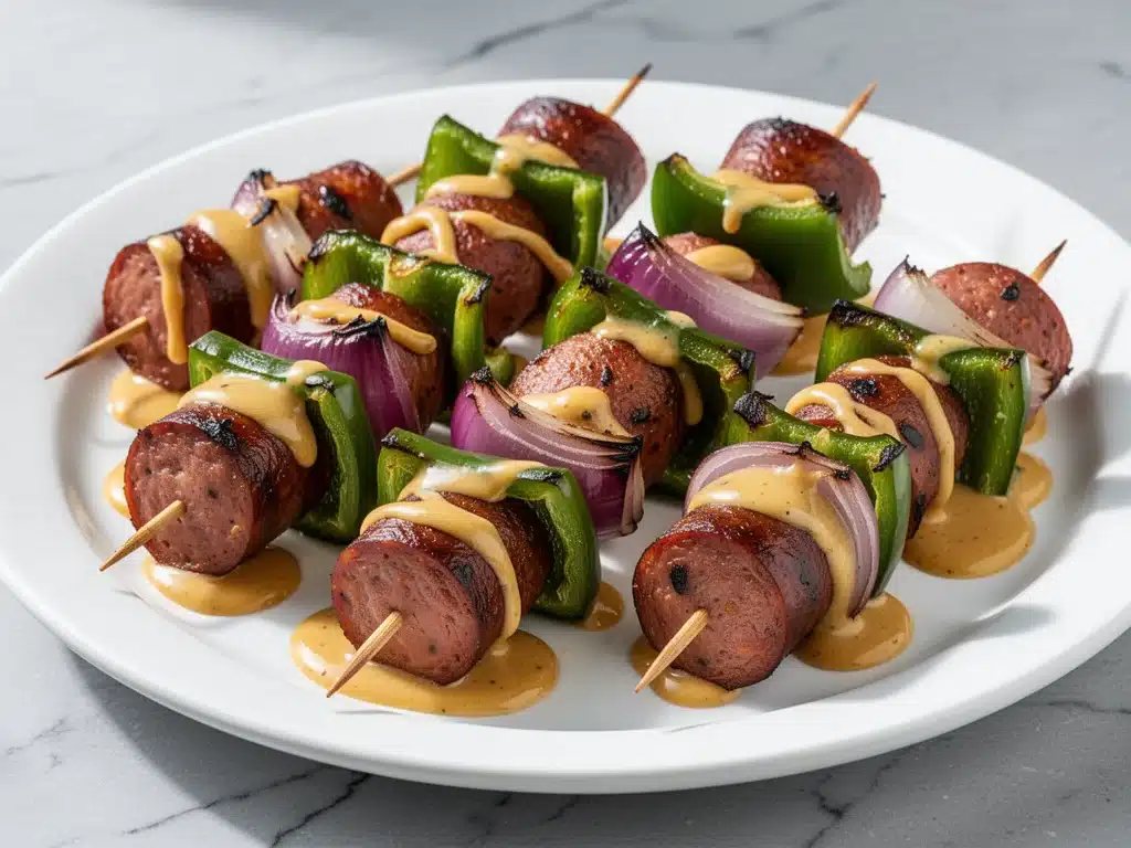 smoked sausage and pepper skewers - featured image