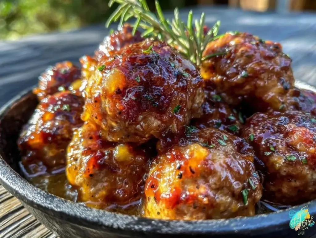 smoky bourbon bbq meatballs - featured image