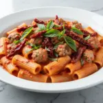 sun-dried tomato sausage rigatoni - featured image
