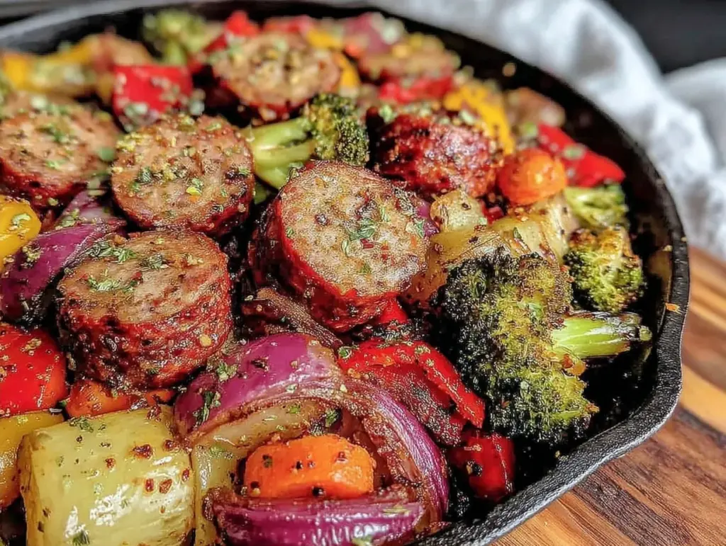 Whole30 Sheet Pan Sausage and Roasted Vegetables - featured image